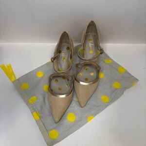 Boden Suede Leather Pumps 40.5/ 9.5 Buckle Beige Pointed Toe Heels